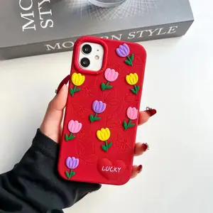 Casing ponsel penutup belakang Iphone 7 8 11 12 13 14 pro, karet silikon tahan karet Super lembut desain bunga lucu untuk Iphone 7 8 11 12 13 14 pro