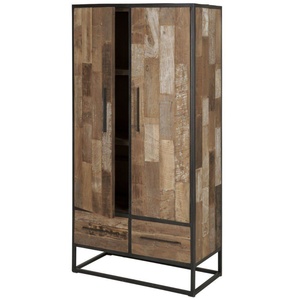Armoire murale industrielle vintage en métal et bois avec 2 portes et tiroirs, meuble de rangement simple - Product Image 4