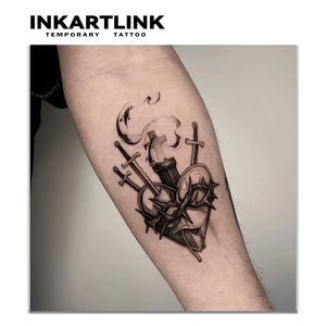 Autocollant de <span class=keywords><strong>tatouage</strong></span> semi-permanent réaliste en forme de sabres Sacré-Cœur, longue durée (2 semaines/15 jours), imperméable, art corporel pour hommes, vente en gros - Product Image 2