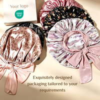 Bonnet Tendance pour Femme, Imprimé Personnalisé, à Nouer, Noir et Or, Motif Floral, Double Couche, Bande Large Ajustable, en Satin