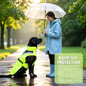 High Visibility Neon <b>Yellow</b> <b>Dog</b> <b>Raincoat</b> Waterproof Windproof Pet Reflective Vest Adjustable Buckle <b>Dog</b> Jacket Breathable Mesh - Product Image 6