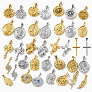 Newest Design Gold Plated Our Lady Virgin Mary Medal Jesus Piece Religious Jewelry Wholesale Medusa Cross Viking Compass Pendant