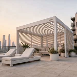 Pergola in Alluminio Bianco Jiake 6063-T5 con Schermi Laterali a Lamelle per Balcone, Terrazza, Patio, Gazebo, Padiglione Esterno - Product Image 2