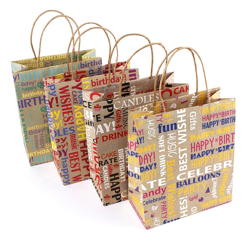 New low price t mix color printing hot foil white kraft paper bag with handle