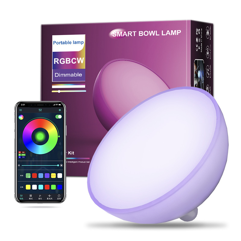 Modern RGB Color-Changing LED Mood Bowl Lamp USB-Powered Smart Dimmable Night Light for Living Room White Shade-for Residential