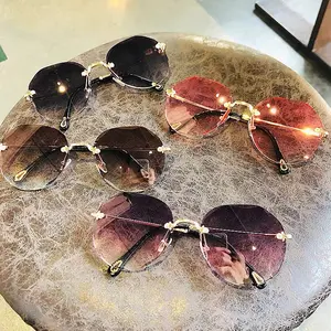 Новинка 2022, солнцезащитные очки без оправы, женские Уникальные многоугольные солнцезащитные очки, модные солнцезащитные очки для океана