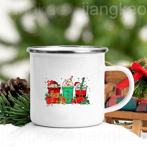 Cacao chaud et <span class=keywords><strong>films</strong></span> de noël humeur actuelle impression émail tasses à café cadeaux de noël fête vin jus boisson tasses maison verres - Product Image 4