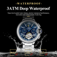 Poedagar 1413 Luxus Herren Mechanische Uhr Mode Hohl-Tourbillon Montre Wasserdichte Edelstahl Automatikuhr für Männer