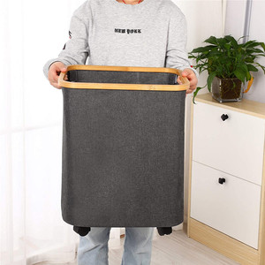 Phòng tắm công suất lớn xách tay tre ráp Giặt Vải cản trở giặt giỏ với bánh xe và có thể tháo rời túi giặt - Product Image 4