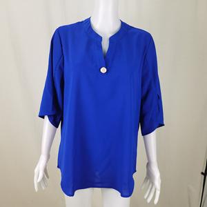 Blusa de chifón con cuello en V para mujer, holgada, de <span class=keywords><strong>manga</strong></span> <span class=keywords><strong>corta</strong></span>, elegante, fina, informal, de verano, lisa - Product Image 5