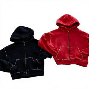 Sudadera con Capucha Corta para Hombre, con Cierre, Color Sólido, Felpa, 100% Algodón, Corte Regular, Bordada, Informal, para Invierno, con Logotipo Personalizado - Product Image 6