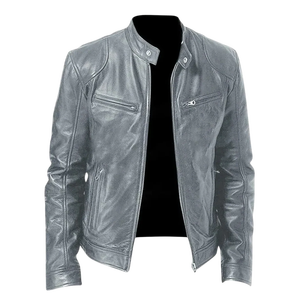 Men's Leather Motorcycle Jacket Slim Fit <b>Biker</b> Outerwear with Stand Collar and Utility Pockets Custom Manufacturing - Product Image 5