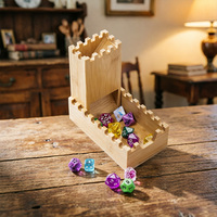 Boîte à dés portable en bambou, modèle Mini Château, avec tour de dés pliable, idéale pour les jeux de rôle tels que Dragon.