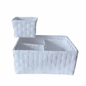 Customized Set of 3 Rectangular Grey PP Plastic Rattan Baskets Various Sizes for Home Desk Sundries Kitchen Storage Wood Wicker