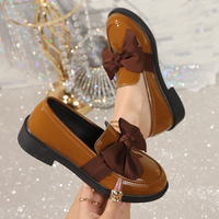 103-2 Chaussures en cuir pour femmes à semelle épaisse et nœud papillon, grande taille, nouvelles chaussures polyvalentes, style britannique, grande taille
