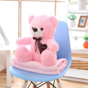 2 en 1 polar felpa Rosa oso de peluche bebé manta dibujos animados franela polar almohada manta Animal relleno suave juguete niños Manta - Product Image 2