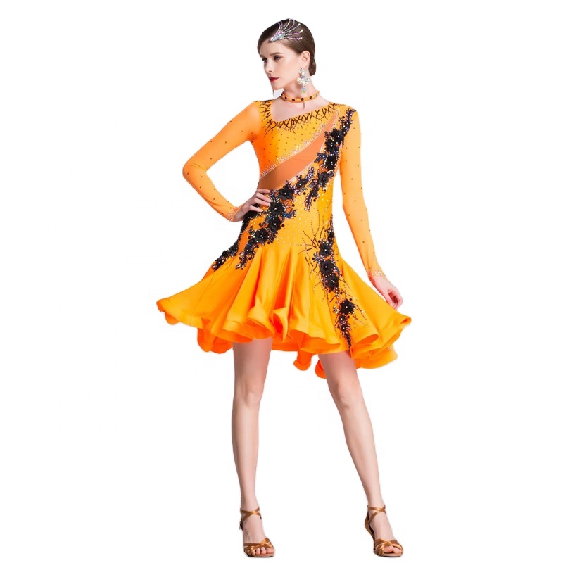 L-18333 Orange Latin Dance Dress for Women | Elegant Ballroom Outfit for  Cha Cha, Samba, Rumba & More - Custom Sizes Available