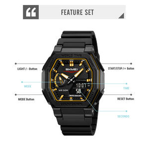 SKMEI 2438 montre de sport unisexe 5ATM étanche affichage analogique et numérique boîtier carré rétro-éclairage LED bande de résine pour hommes et femmes - Product Image 4