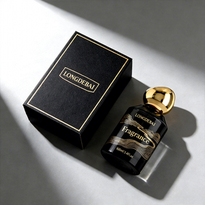 Custom Luxury Crimp Round <b>Perfume</b> Empty <b>Bottle</b> 50ml 30ml 100ml Black Glass <b>Perfume</b> <b>Bottle</b> with Box Packaging and Gold Caps - Product Image 1