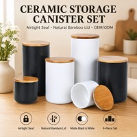 SWT Contenant de rangement en céramique noir mat et blanc, grande capacité, pour aliments, sucre, thé, café, avec couvercle en bambou, très populaire