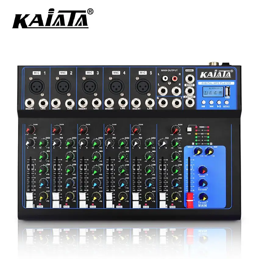 KAIKA F7- MB-1 wholesale 7 Channel Sound Audio Console Mixer Stage Controller Digital DJ Console Home KTV Audio Mixer