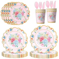 Service de vaisselle en plastique rond à bordure dentelle, style mignon, pour fête du thé de printemps, anniversaire de filles, décorations de table