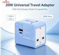 Adaptateur de voyage universel pour ordinateur portable PD avec 1 port USB-C et ports USB, matériau GaN, sortie 20W pour la charge mondiale