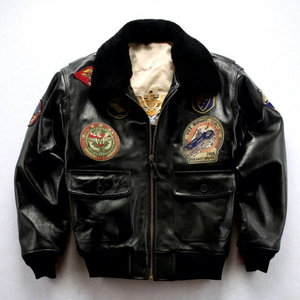 G1Top Blouson Bomber Homme en Cuir Véritable Grande Taille Européen et Américain de Qualité Supérieure avec Col en Laine d'Agneau et Revers Épais - Product Image 2