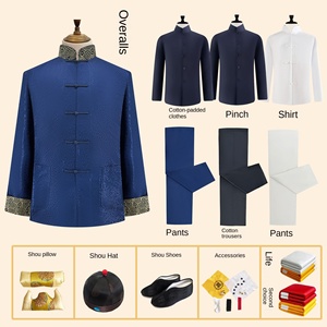 Suministros funerarios: ropa de luto para los fallecidos, conjunto completo de atuendo funerario con brocado de nube para los muertos - Product Image 4