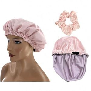 Gorro de satén impermeable de doble capa ajustable para dormir, ideal para cabello rizado natural. - Product Image 4