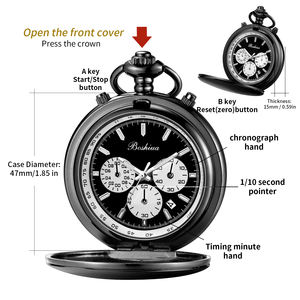 BOSHIYA <span class=keywords><strong>montre</strong></span> de poche à Quartz moderne pour hommes chronomètre à Six broches à trois yeux phase de lune boîtier lisse or noir calendrier cadran affichage - Product Image 2