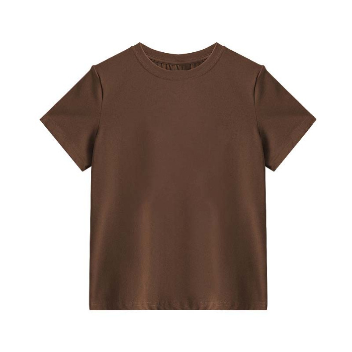 Women's 220gsm Cotton Spandex T-Shirt round Neck Short Sleeve Breathable Solid Pattern Elasticity Slim Fit for Summer