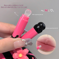 GEGE BEAR Porte-clés Fleur Mignonne Gel à Lèvres Double Effet Hydratant Portable avec Pinceau à Lèvres en Silicone et Miroir pour la Beauté Quotidienne