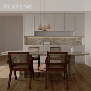 Tostone Modern Simple Style Natural Green <strong>Ceppo</strong> Breccia Marble Dining Table for Home Kitchen <strong>Restaurant</strong> Use Round Oval Top Slab - Product Image 4