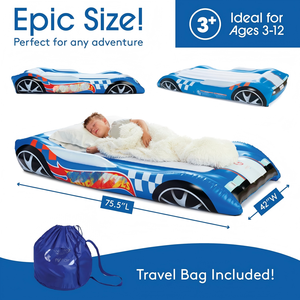 Blue Race Car Shaped Kids <b>Inflatable</b> Travel Bed for Toddlers Camping Home Hotel - Product Image 6