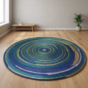 <b>Round</b> Jute Area Rug Bohemian Medallion Pattern Braided Flat Weave Non-Slip Rubber Backing Living Room Floor <b>Mat</b> - Product Image 4