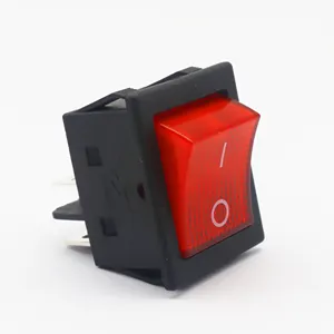 KCD4-101 Rocker switch with Two-foot welding wire in 6A\20A silver point 2 pin black base red button