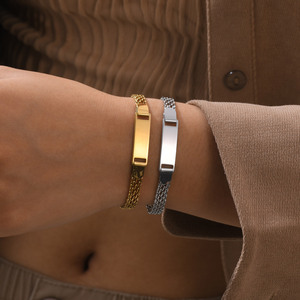 Personalized Engravable Stainless Steel Curved Bar Bracelet Gold & Steel Color Custom <b>Name</b> Jewelry Unisex Fashion Gift Bracelet - Product Image 4
