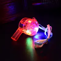 다채로운 빛나는 휘파람 응원 플래시 휘슬 바 파티 분위기 빛 LED 휘슬 플라스틱 벨트 끈