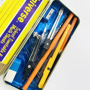 High Quality All In 1 Universe Math Set Metal Box 14 Pcs Compass Ruler Set For School And Office