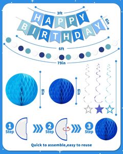 <span class=keywords><strong>Guirlande</strong></span> de boules en papier nid d'abeille écologiques <span class=keywords><strong>bleu</strong></span> ciel, étoiles, spirales suspendues et guirlandes à pois pour <span class=keywords><strong>anniversaire</strong></span>, pour hommes/femmes/garçons/filles - Product Image 2