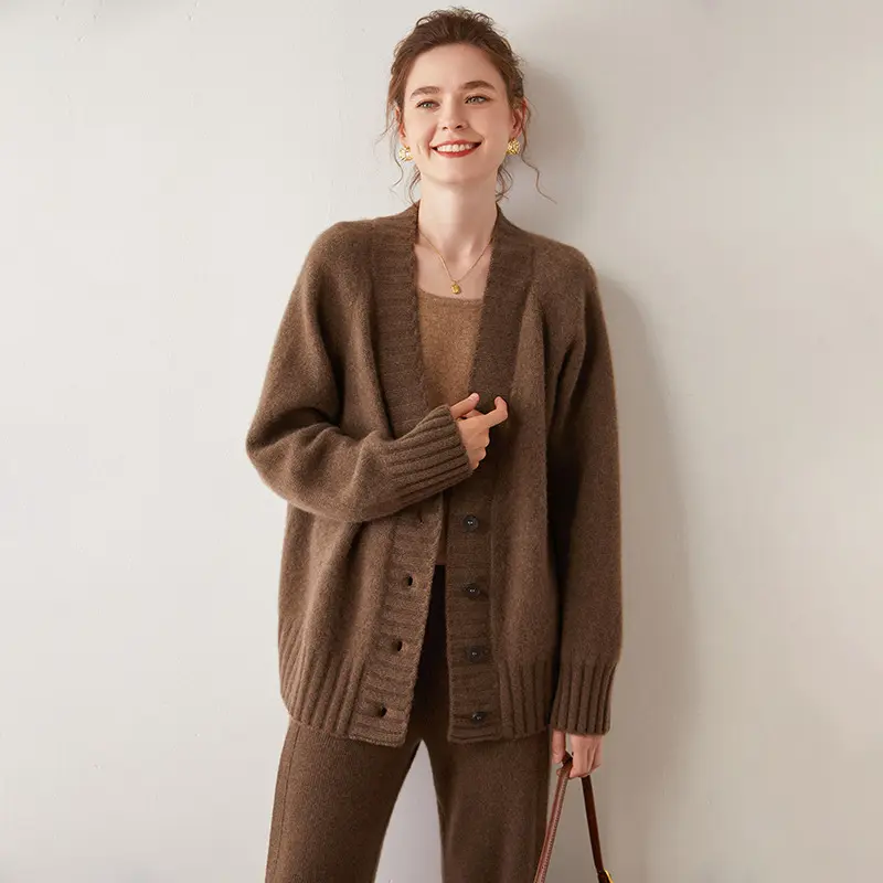 Cashmere Cardigan 2023 Frente Aberta Camisolas de Botão Oversized V Pescoço Cashmere Cardigans Soltos