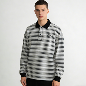 เสื้อโปโลชายแขนยาวผ้าฝ้ายลายทาง คอปกพับได้ สกรีนโลโก้ตามสั่ง - Product Image 2