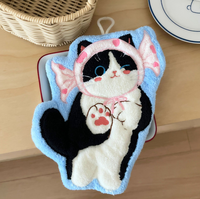 Serviette de toilette en polaire corail absorbante à suspendre, motif chat de dessin animé, séchage rapide, petite serviette cadeau, vente en gros