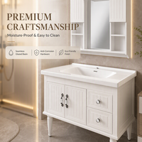 Meuble-lavabo de salle de bain moderne sur pied de 800 mm avec armoire miroir intégrée, ensemble de meubles de salle de bain de luxe avec vasque en céramique blanche cannelée