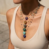 Collier Pendentif Cœur en Pierre Naturelle Fait Main avec Charme Œil Protecteur en Acier Inoxydable et Pierres Précieuses (Pierre de Lune, Jade, Lapis Lazuli, Amazonite)
