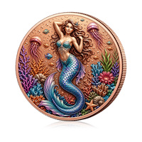 Pièce de monnaie commémorative Sirène en gros, 5 onces, en cuivre, ronde, thème Récif corallien sous-marin fantastique, pour cadeau de collection