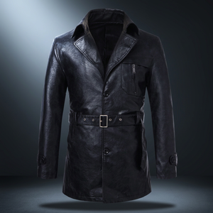 Manufacturer Direct Sales <b>Long</b> Casual Autumn Front Artificial <b>Leather</b> Turn-down Collar Single Breasted <b>Leather</b> <b>Jacket</b> - Product Image 4