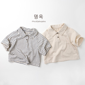 Nouveau style é<span class=keywords><strong>t</strong></span>é 2026 – Polo rayé en coton respirant à manches courtes pour enfants, style coréen et japonais, pour garçons et filles - Product Image 4