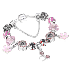 Bracelet perlé en cristal rose pour enfants, love mic key charm bracelet - Product Image 1
